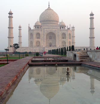 The Taj Mahal as viewed from gardens and main entrance